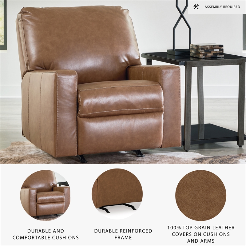 Bowery Hill 3-Piece Set of Sofa, Loveseat, & Recliner in Caramel Leather