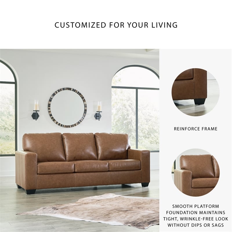 Bowery Hill 3-Piece Set of Sofa, Loveseat, & Recliner in Caramel Leather