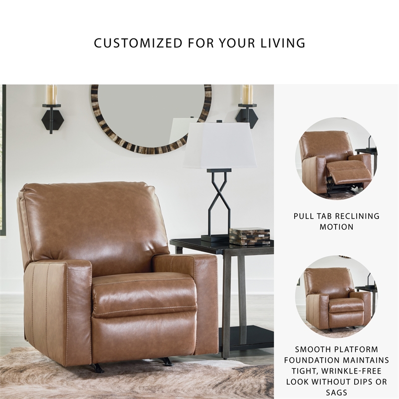 Bowery Hill 3-Piece Set of Sofa, Loveseat, & Recliner in Caramel Leather