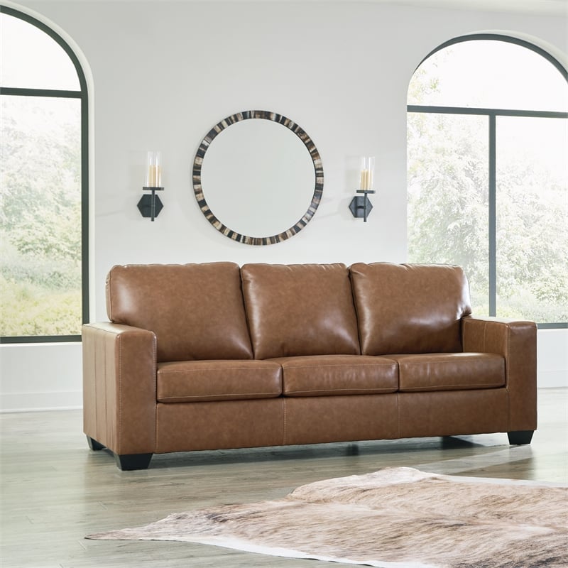 Bowery Hill 3-Piece Set of Sofa, Loveseat, & Recliner in Caramel Leather