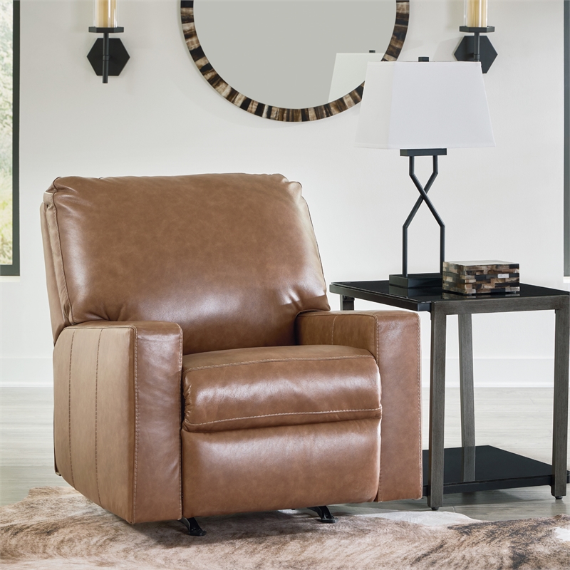Bowery Hill 3-Piece Set of Sofa, Loveseat, & Recliner in Caramel Leather