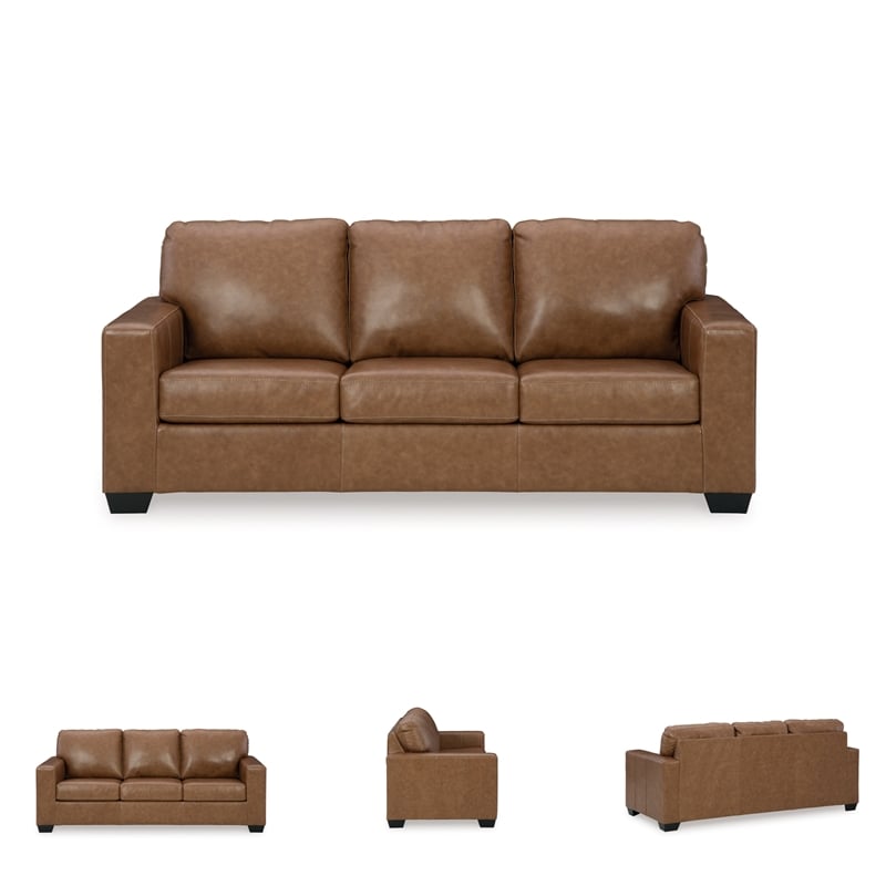 Bowery Hill 3-Piece Set of Sofa, Loveseat, & Recliner in Caramel Leather