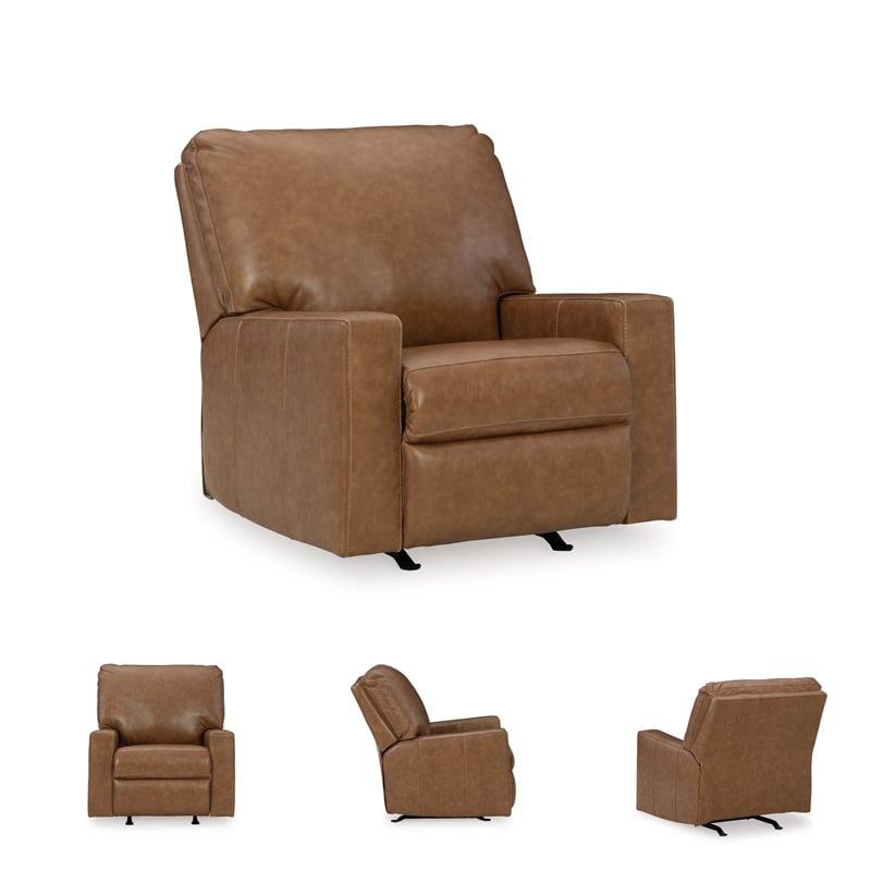 Bowery Hill 3-Piece Set of Sofa, Loveseat, & Recliner in Caramel Leather