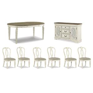 Bowery Hill Country Dining Set with 6 Side Chairs, Extendable Table, & Server