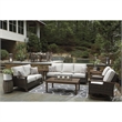 Bowery Hill Patio Set with Loveseat, Sofa, & Fire Pit Table in Brown