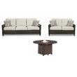 Bowery Hill Patio Set with Loveseat, Sofa, & Fire Pit Table in Brown