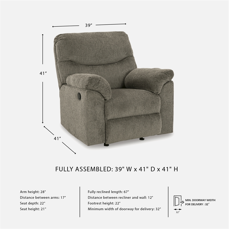 Bowery Hill 3-Piece Reclining Sofa Set in Gray  Polyester Fabric Upholstered
