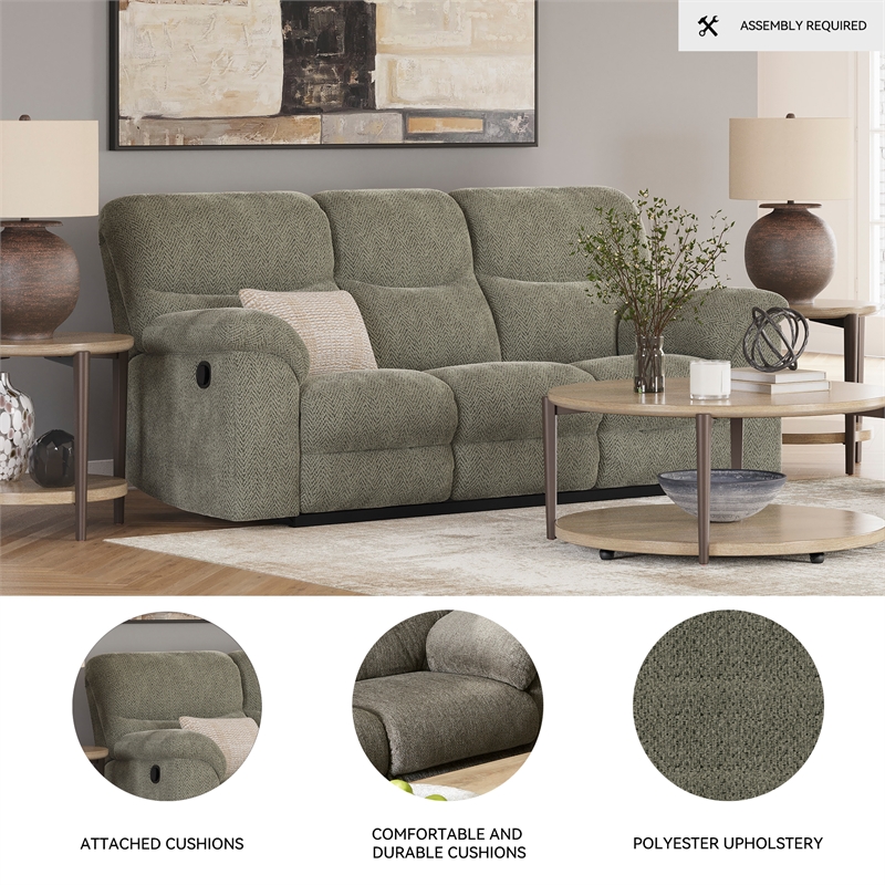 Bowery Hill 3-Piece Reclining Sofa Set in Gray  Polyester Fabric Upholstered