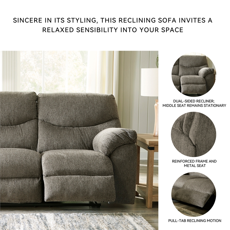 Bowery Hill 3-Piece Reclining Sofa Set in Gray  Polyester Fabric Upholstered