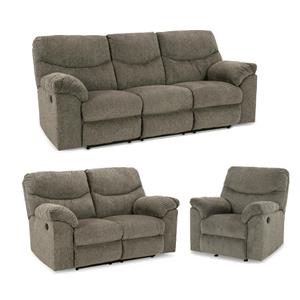 Bowery Hill 3-Piece Reclining Sofa Set in Gray  Polyester Fabric Upholstered