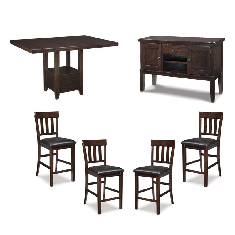 Bowery Hill Dining Set with Buffet Server, Counter Table, & 4 Stools