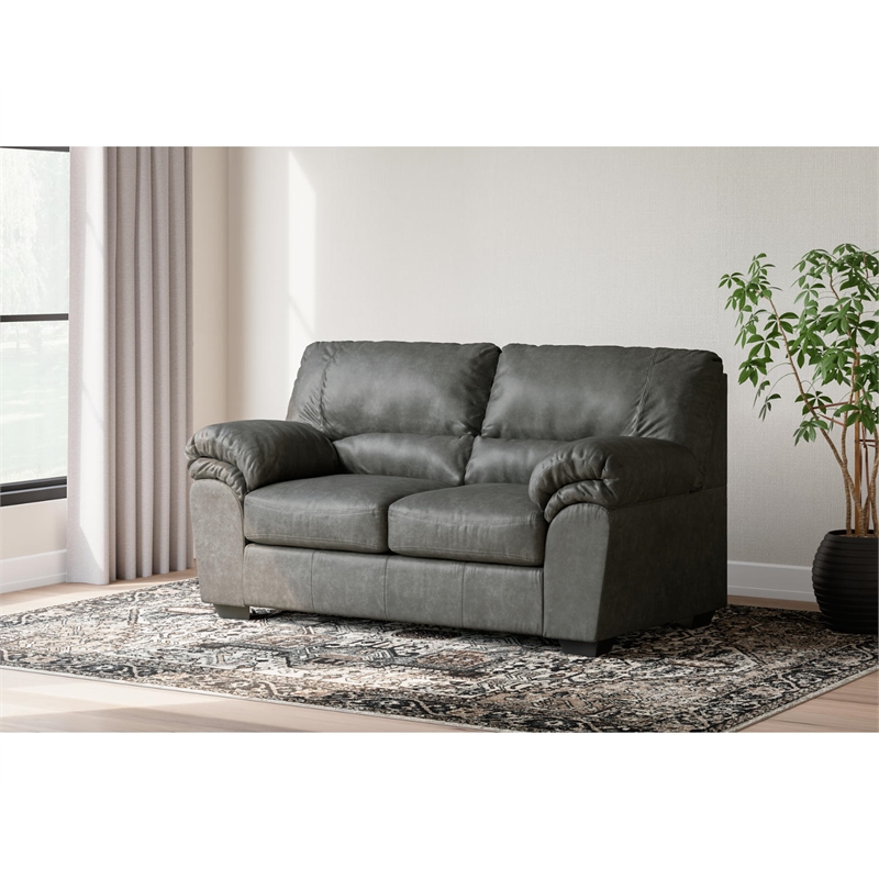 Bowery Hill Living Room Set of Sofa, Loveseat, Chair & Ottoman in Gray