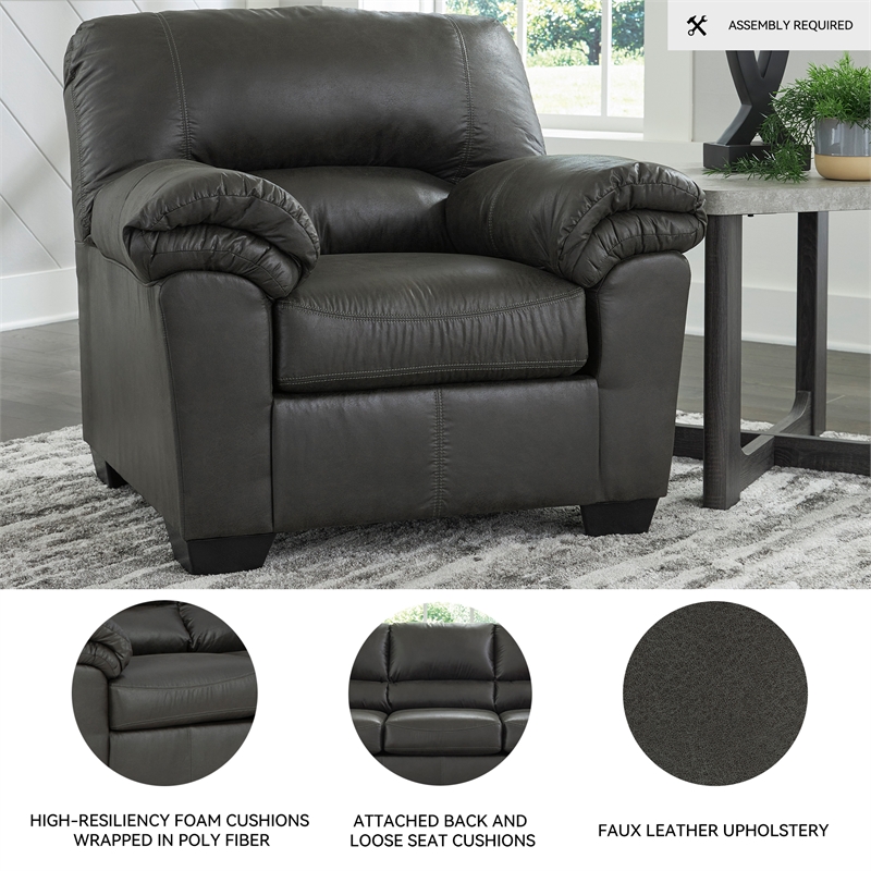 Bowery Hill Living Room Set of Sofa, Loveseat, Chair & Ottoman in Gray