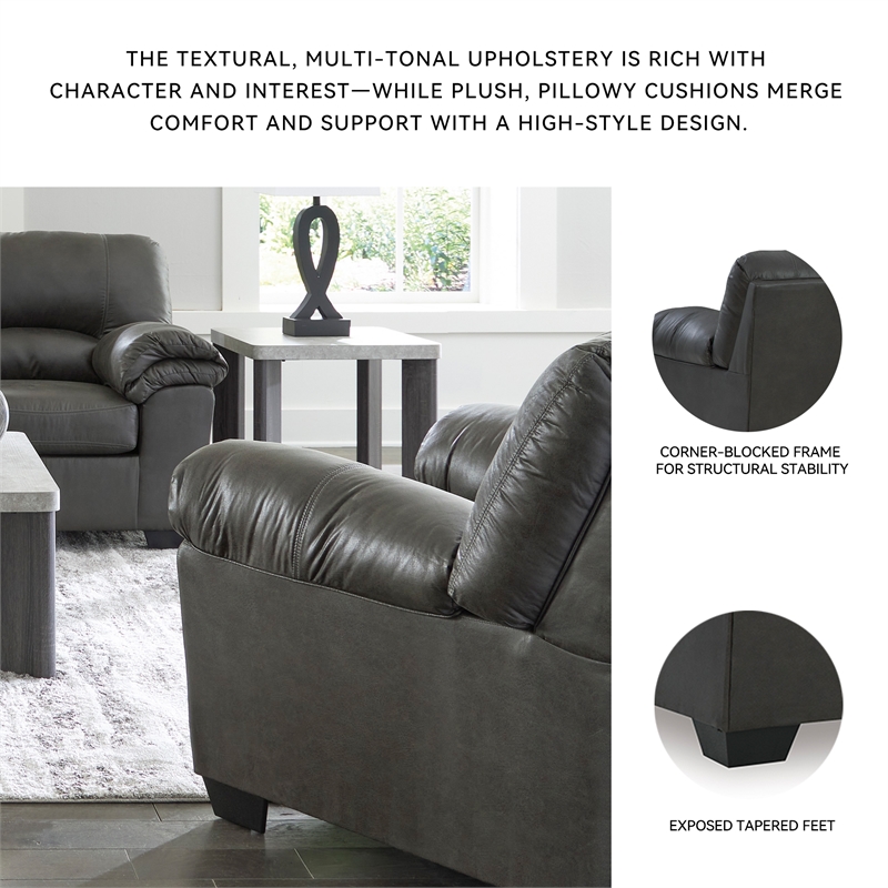 Bowery Hill Living Room Set of Sofa, Loveseat, Chair & Ottoman in Gray