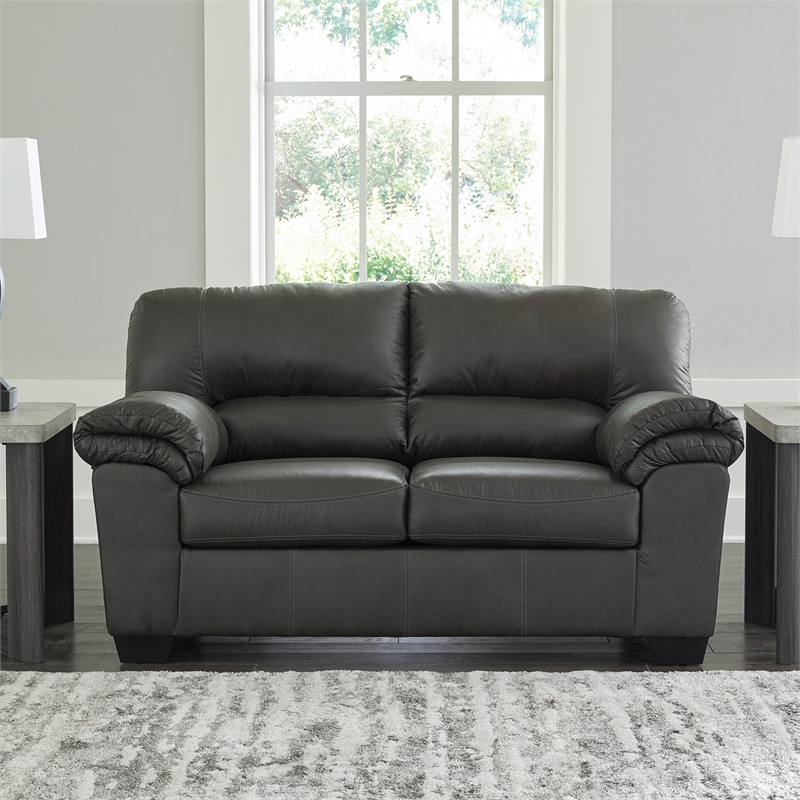 Bowery Hill Living Room Set of Sofa, Loveseat, Chair & Ottoman in Gray
