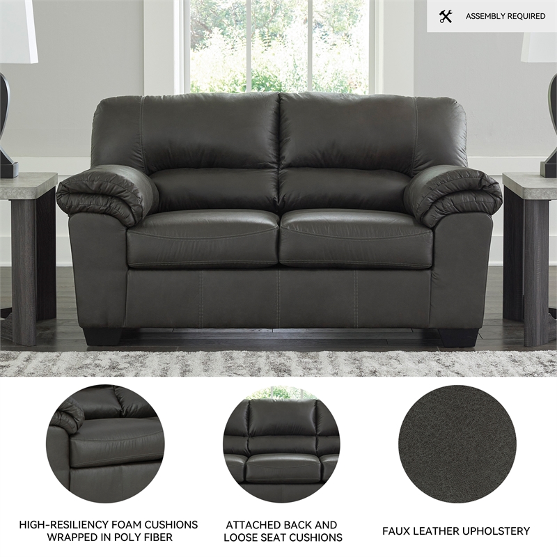 Bowery Hill Living Room Set of Sofa, Loveseat, Chair & Ottoman in Gray