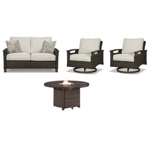 Bowery Hill Set of 4 Outdoor Swivel Arm Chairs, Loveseat, & Fire Pit Table