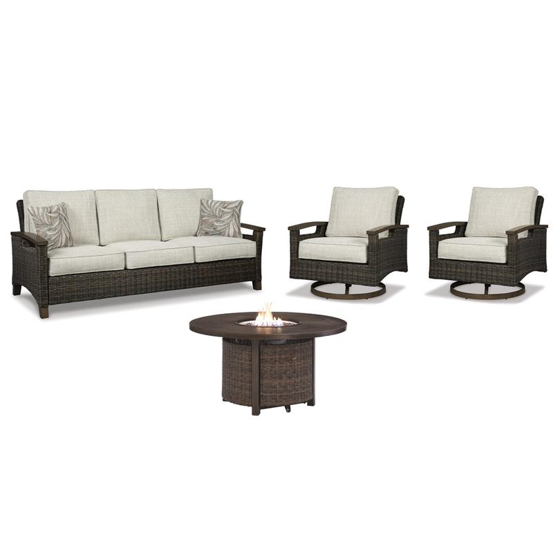 Bowery Hill Outdoor Patio Set of 4 Swivel Chairs & Sofa & Fire Pit Table
