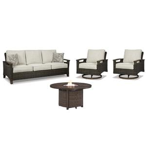 Bowery Hill Outdoor Patio Set of 4 Swivel Chairs & Sofa & Fire Pit Table