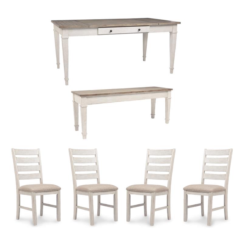 Bowery Hill Coastal Farmhouse Dining Set in White and Light Brown Wood