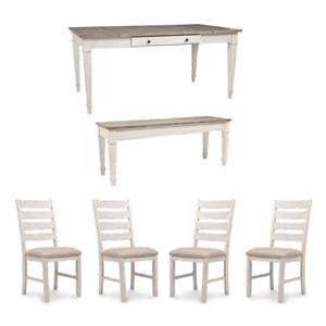 Bowery Hill Coastal Farmhouse Dining Set in White and Light Brown Wood
