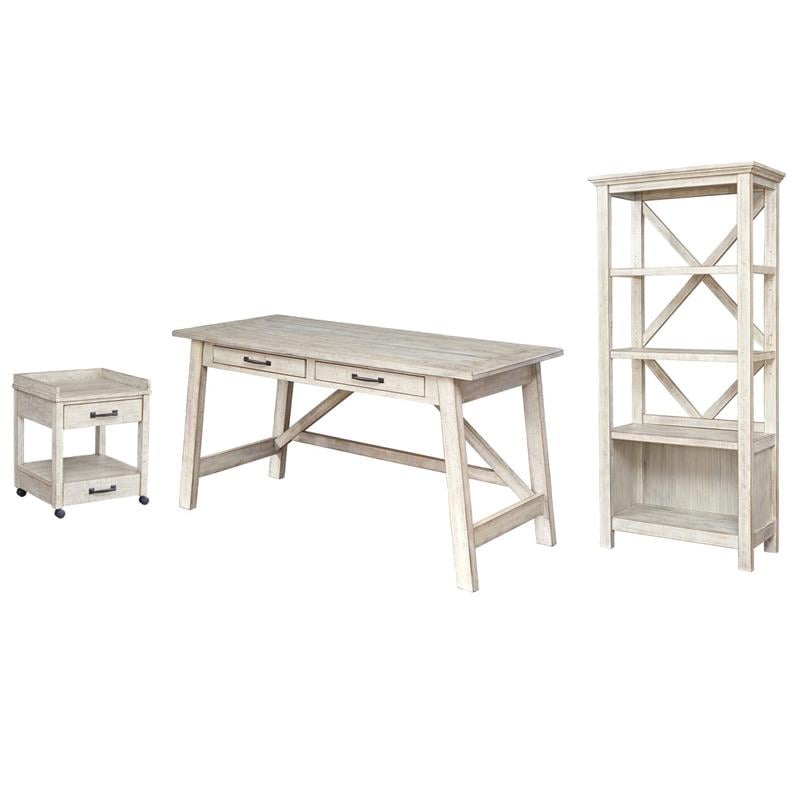 Bowery Hill Modern Farmhouse Office Set in Whitewash Finish