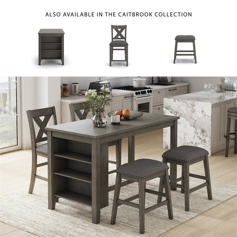 Bowery Hill Gray Counter Height Dining Set in Gray Solid Acacia Wood