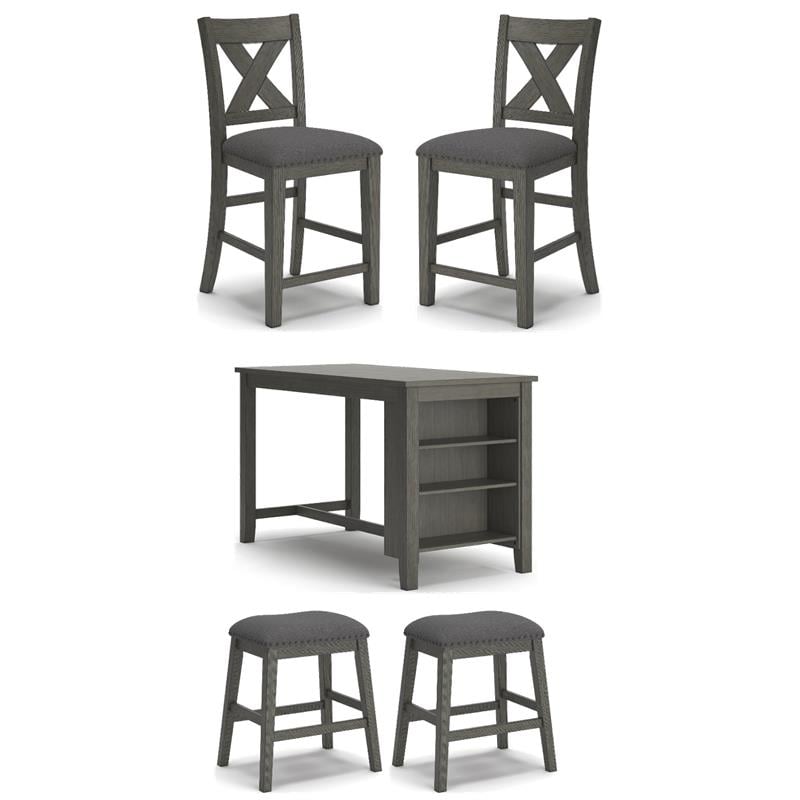 Bowery Hill Gray Counter Height Dining Set in Gray Solid Acacia Wood