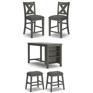 Bowery Hill Gray Counter Height Dining Set in Gray Solid Acacia Wood