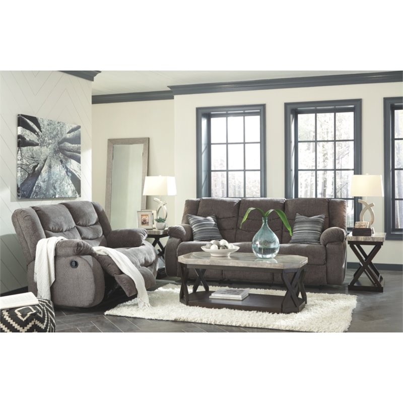 Bowery Hill Contemporary Gray Reclining Chenille Fabric Sofa Set