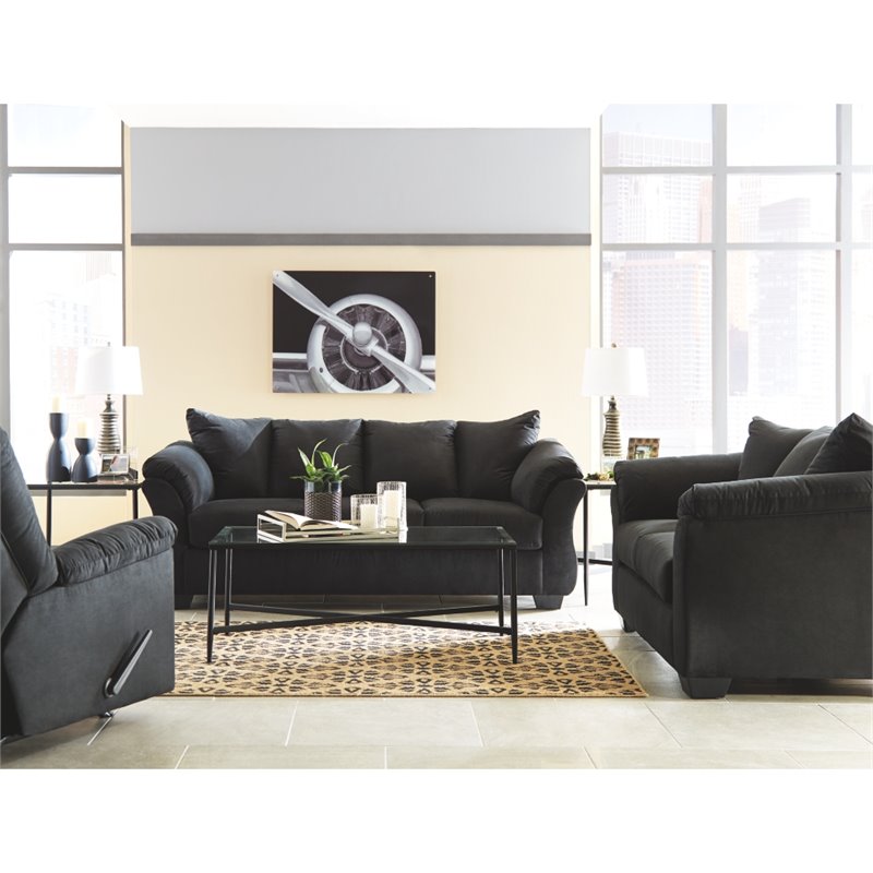 Bowery Hill 3-Piece Black Living Room Set of Recliner, Loveseat, & Sofa