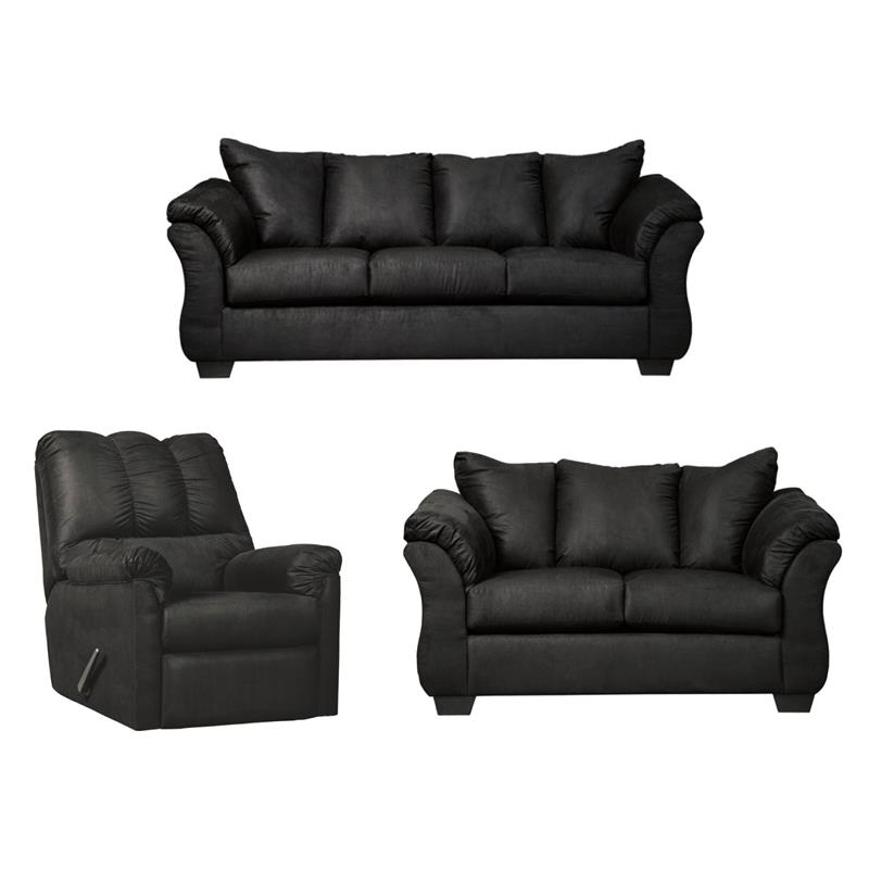 Bowery Hill 3-Piece Black Living Room Set of Recliner, Loveseat, & Sofa