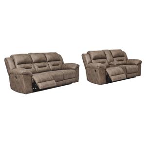 Bowery Hill Reclining Sofa and Loveseat Set in Fossil Faux Leather