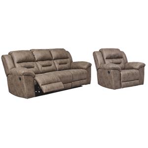 Bowery Hill Living Room Set of Recliner and Reclining Sofa in Fossil