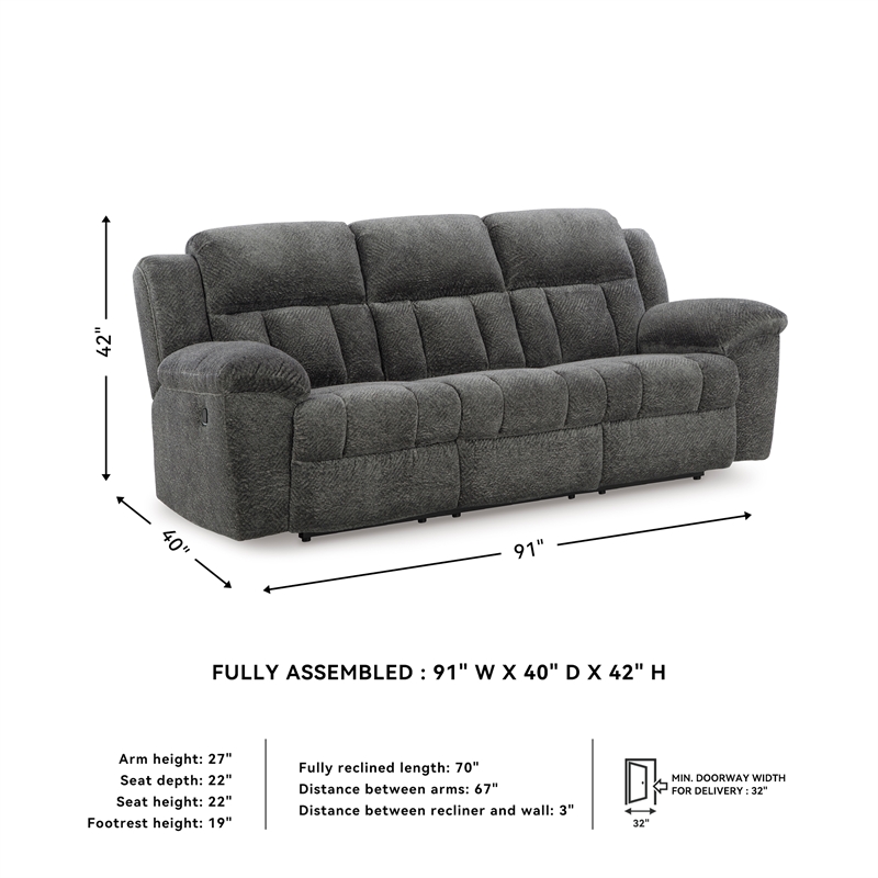 Bowery Hill Reclining Sofa and Loveseat Set in Gray Polyester