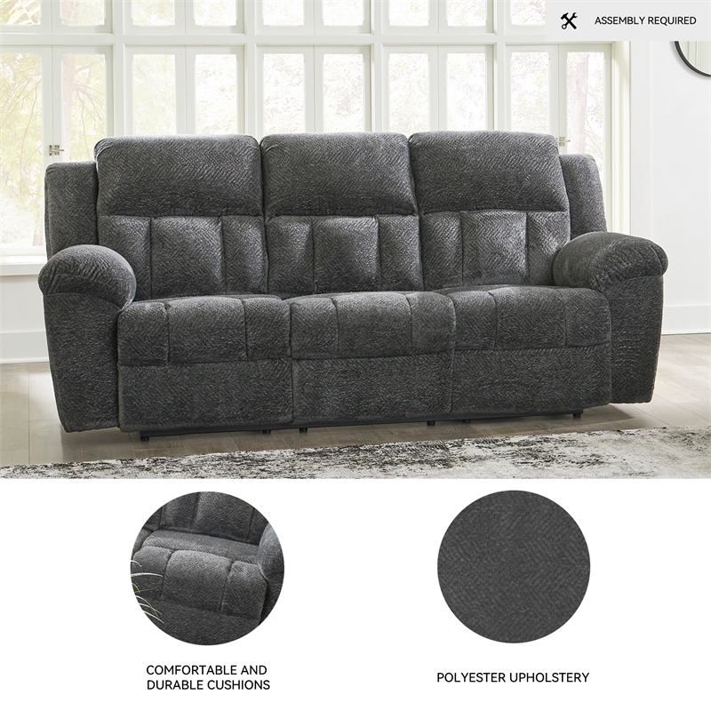 Bowery Hill Reclining Sofa and Loveseat Set in Gray Polyester