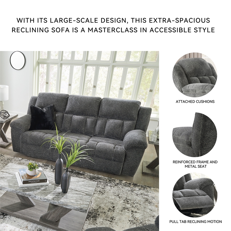 Bowery Hill Reclining Sofa and Loveseat Set in Gray Polyester
