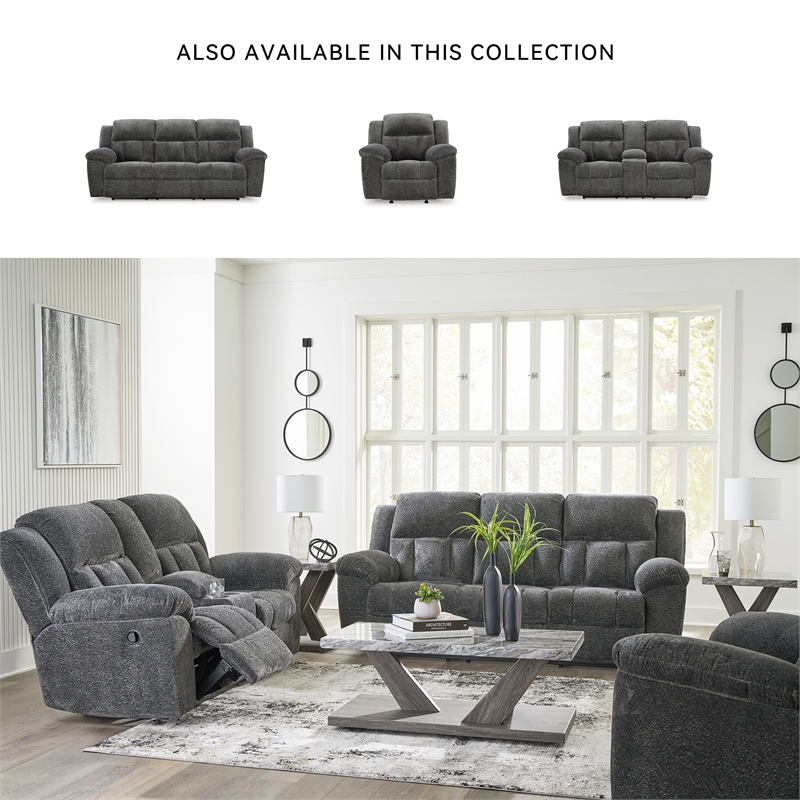 Bowery Hill Reclining Sofa and Loveseat Set in Gray Polyester