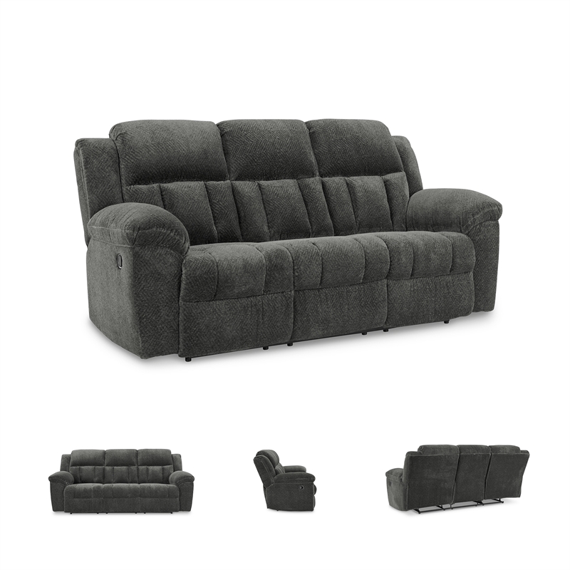 Bowery Hill Reclining Sofa and Loveseat Set in Gray Polyester