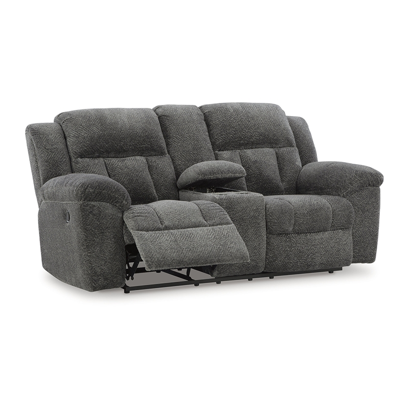 Bowery Hill Reclining Sofa and Loveseat Set in Gray Polyester