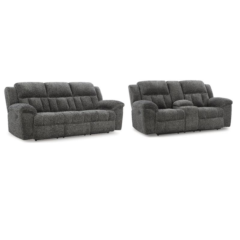 Bowery Hill Reclining Sofa and Loveseat Set in Gray Polyester