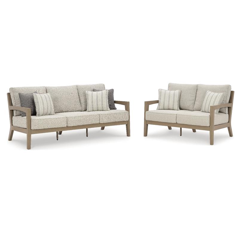Bowery Hill Outdoor Loveseat and Sofa Set in Light Gray