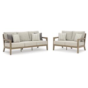 Bowery Hill Outdoor Loveseat and Sofa Set in Light Gray