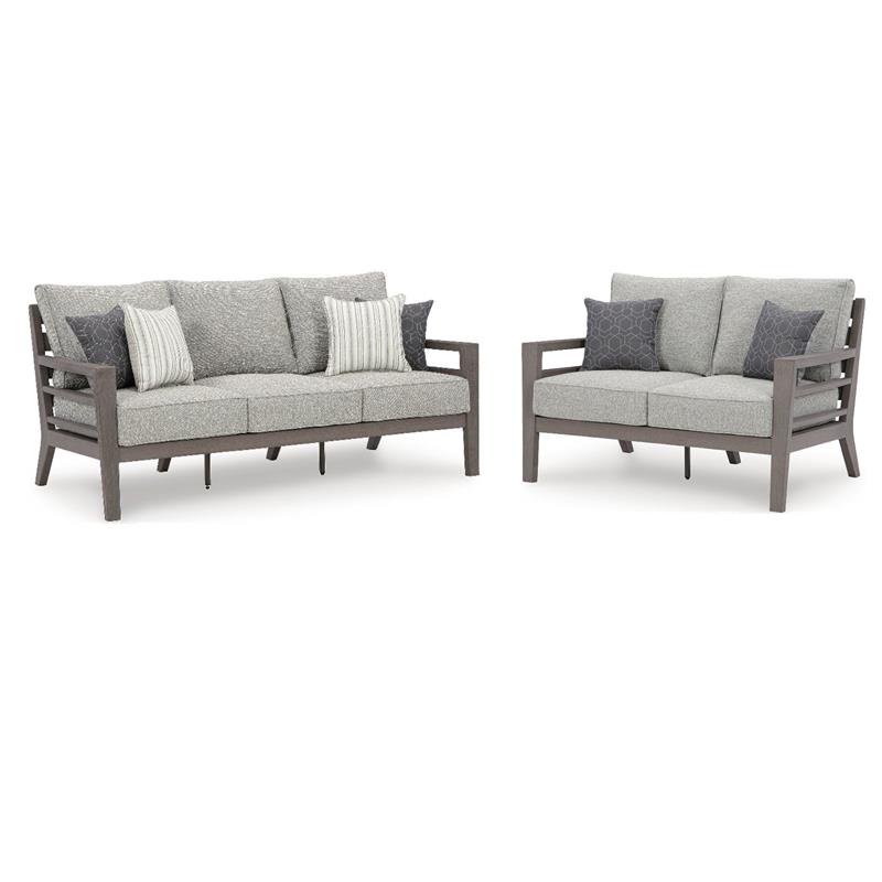 Bowery Hill Outdoor Loveseat and Sofa Set in Gray