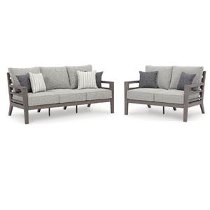 Bowery Hill Outdoor Loveseat and Sofa Set in Gray