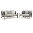 Bowery Hill Outdoor Loveseat and Sofa Set in Gray