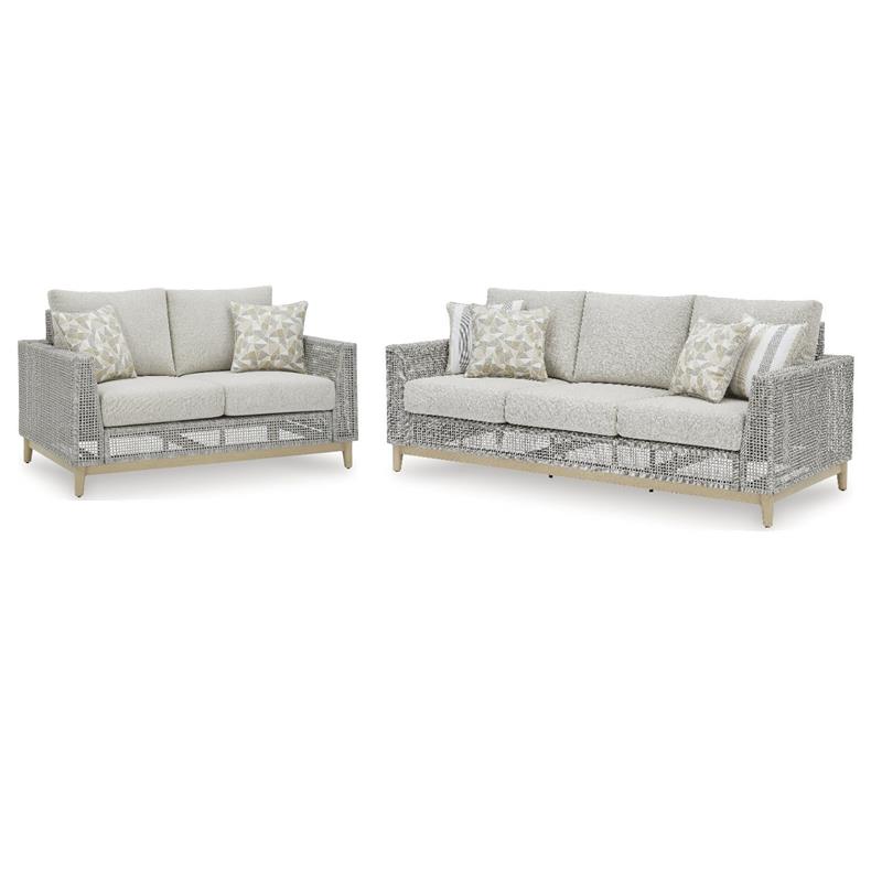 Bowery Hill 2-Piece Gray Outdoor Loveseat and Sofa Set