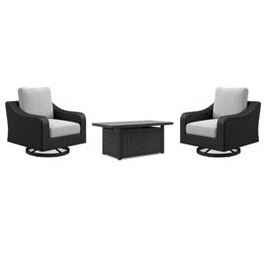 Bowery Hill Outdoor Swivel Lounge Chairs and Fire Pit Table Set