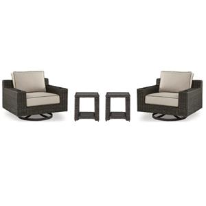 Bowery Hill Outdoor Set of 2 Swivel Lounges and 2 End Tables