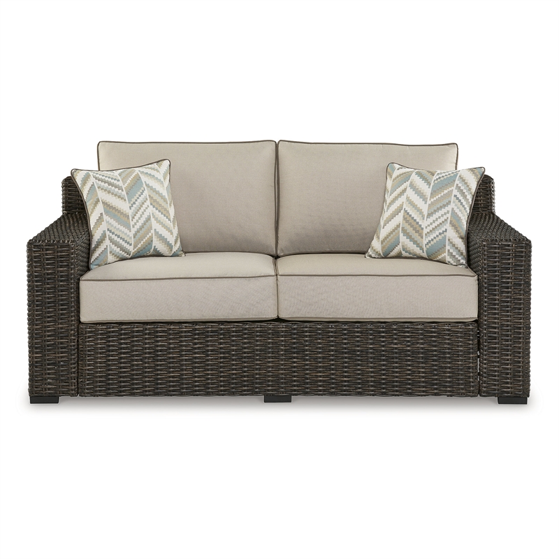 Bowery Hill Outdoor Loveseat and Sofa Set in Beige